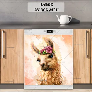 Preview of Cute Smiling Alpaca with Flowers magnet in Large size.