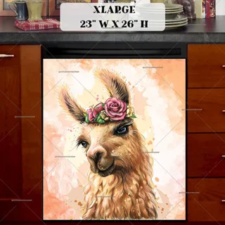 Preview of Cute Smiling Alpaca with Flowers magnet in Extra Large size.