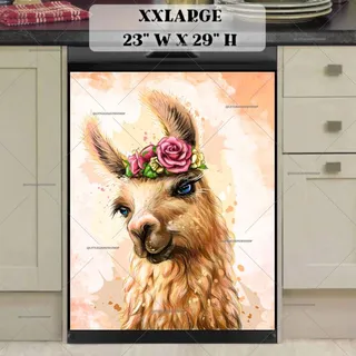 Preview of Cute Smiling Alpaca with Flowers magnet in XX Large size.