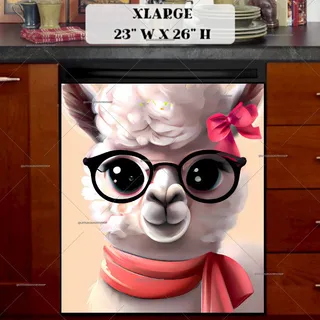 Preview of Cute Llama Girl with Eyeglasses magnet in Extra Large size.