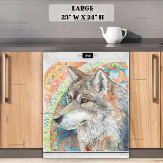 Preview of Beautiful Native Wolf and Mandala magnet in Large size.