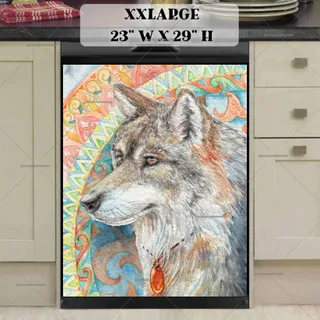 Preview of Beautiful Native Wolf and Mandala magnet in XX Large size.