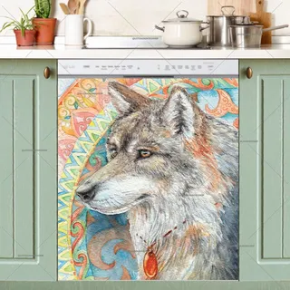 Preview of Beautiful Native Wolf and Mandala magnet.