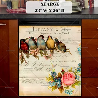 Preview of Vintage Birds and Roses #1 magnet in Extra Large size.