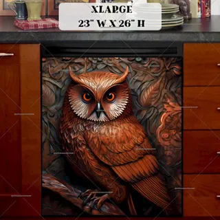 Preview of Tooled Leather Owl Design magnet in Extra Large size.