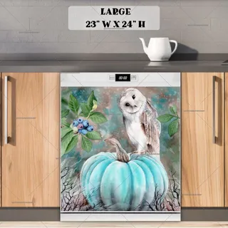 Preview of Cute Barn Owl Sitting on a Blue Pumpkin magnet in Large size.