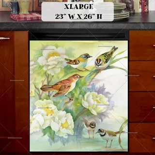 Preview of White Flowers and Birds magnet in Extra Large size.