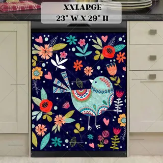 Preview of Blue Folklore Bird and Flowers magnet in XX Large size.