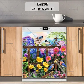 Preview of Summer Cottage Garden with Birds magnet in Large size.