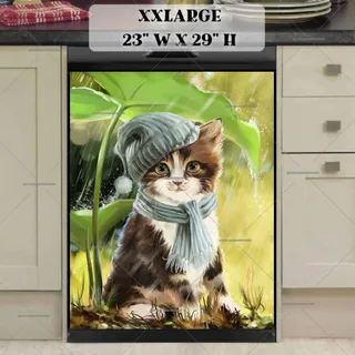 Preview of Cute Little Cat under a Big Leaf magnet in XX Large size.