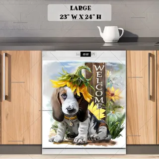 Preview of Beagle Puppy and Sunflowers magnet in Large size.