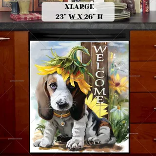 Preview of Beagle Puppy and Sunflowers magnet in Extra Large size.