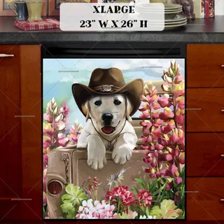 Preview of Cute Golden Retriever Cowboy Puppy magnet in Extra Large size.