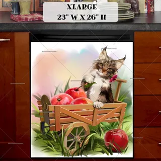 Preview of Cute Maine Coon Kitten with Apples magnet in Extra Large size.