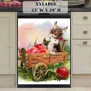 Preview of Cute Maine Coon Kitten with Apples magnet in XX Large size.