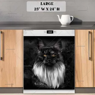 Preview of Beautiful Black and White Maine Coon Cat magnet in Large size.