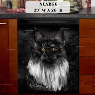 Preview of Beautiful Black and White Maine Coon Cat magnet in Extra Large size.