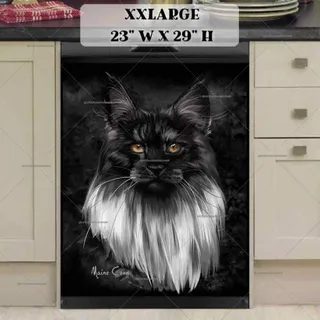 Preview of Beautiful Black and White Maine Coon Cat magnet in XX Large size.