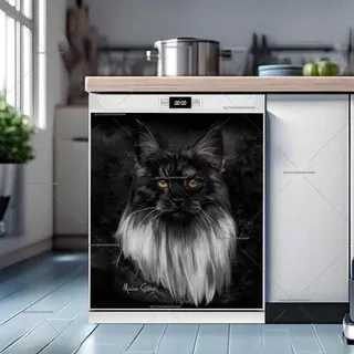 Preview of Beautiful Black and White Maine Coon Cat magnet.