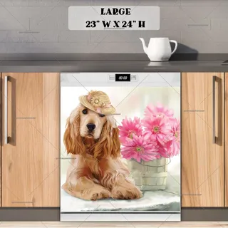 Preview of Elegant Spaniel with Pink Flowers magnet in Large size.