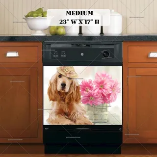 Preview of Elegant Spaniel with Pink Flowers magnet in Medium size.