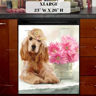 Preview of Elegant Spaniel with Pink Flowers magnet in Extra Large size.