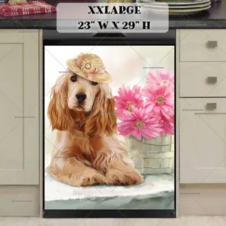 Preview of Elegant Spaniel with Pink Flowers magnet in XX Large size.