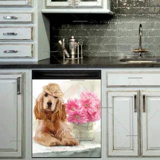 Preview of Elegant Spaniel with Pink Flowers magnet.