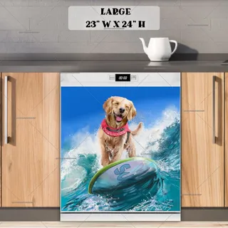 Preview of Happy Golden Retriever Surfer magnet in Large size.