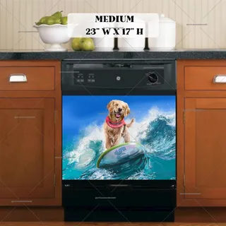 Preview of Happy Golden Retriever Surfer magnet in Medium size.