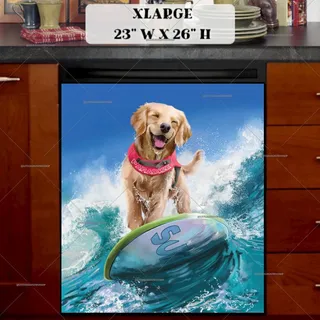 Preview of Happy Golden Retriever Surfer magnet in Extra Large size.