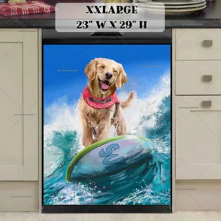 Preview of Happy Golden Retriever Surfer magnet in XX Large size.