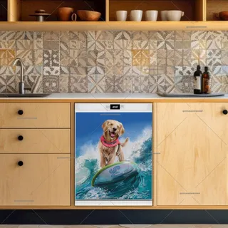 Preview of Happy Golden Retriever Surfer magnet.