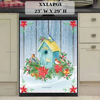 Preview of Winter Birdhouse with Flowers and Bird magnet in XX Large size.