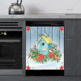 Preview of Winter Birdhouse with Flowers and Bird magnet.