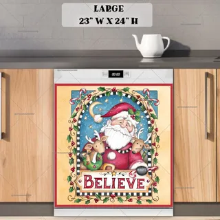 Preview of Santa and Reindeer with a Believe Sign magnet in Large size.