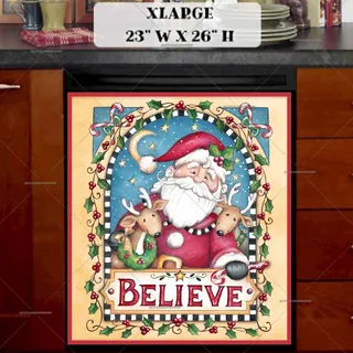 Preview of Santa and Reindeer with a Believe Sign magnet in Extra Large size.