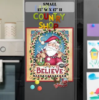 Preview of Santa and Reindeer with a Believe Sign magnet in Small size.