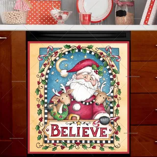 Preview of Santa and Reindeer with a Believe Sign magnet.