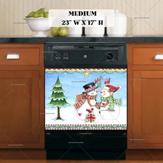 Preview of Kissing Snowmen under the Mistletoe magnet in Medium size.