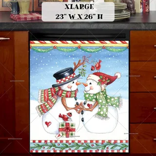 Preview of Kissing Snowmen under the Mistletoe magnet in Extra Large size.