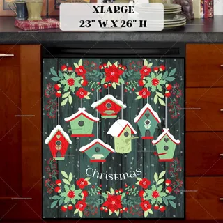 Preview of Christmas Birdhouses and Flowers magnet in Extra Large size.