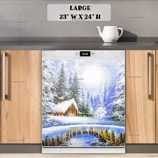 Preview of Christmas Morning in the Forest Cottage magnet in Large size.