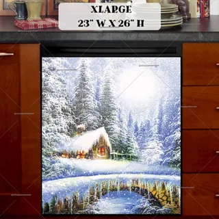 Preview of Christmas Morning in the Forest Cottage magnet in Extra Large size.