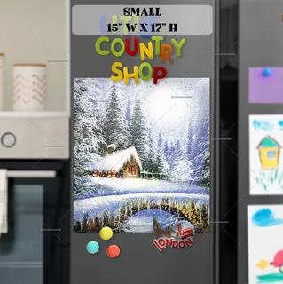 Preview of Christmas Morning in the Forest Cottage magnet in Small size.