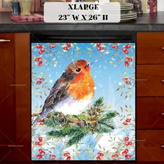 Preview of Winter Robin on a Pine Tree Branch magnet in Extra Large size.