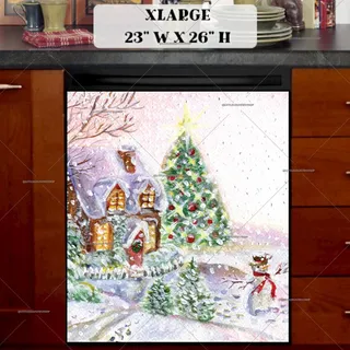 Preview of Cozy Cottage and Snowman magnet in Extra Large size.