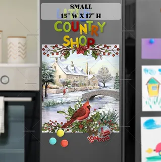 Preview of Winter Cottage and a Cardinal magnet in Small size.