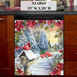 Preview of Winter Cottage and a Cardinal #2 magnet in Extra Large size.