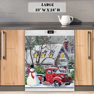 Preview of Heirloom Red Truck with Snowman magnet in Large size.